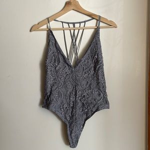Tobi blue grey lace thong bodysuit